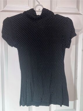 Fleurish Black Polka Dot Short-Sleeve Mock Neck Top - Small